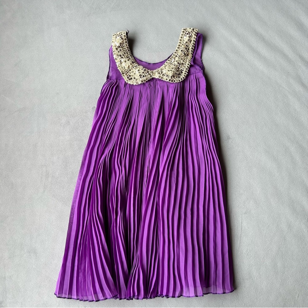 Pleated Tank with Embellished Collar ~ Girls Size 15 ~ Purple with Gold